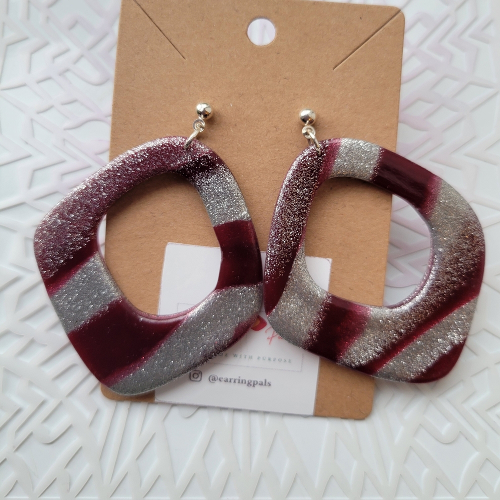 Chic Silver and Red Geometric Earrings